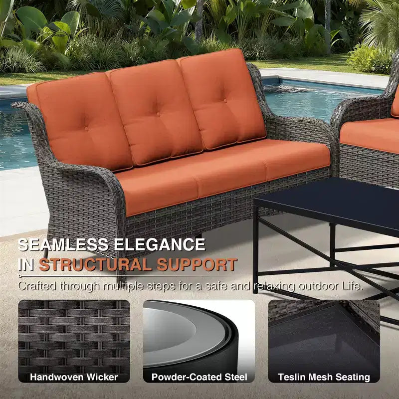 UPTIOT Premium 3-Seat Outdoor Sofa Set with 4 Swivel Chairs, 2 Ottomans & Side Tables