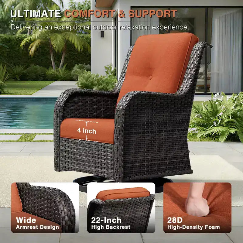 UPTIOT Premium 3-Seat Outdoor Sofa Set with 4 Swivel Chairs, 2 Ottomans & Side Tables