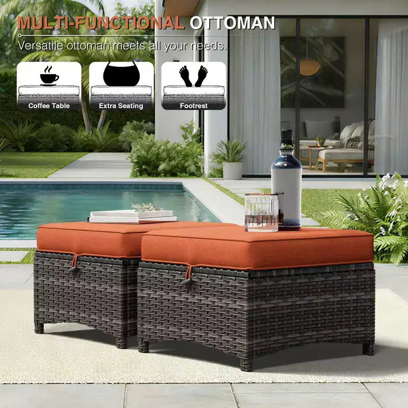 UPTIOT Premium 3-Seat Outdoor Sofa Set with 4 Swivel Chairs, 2 Ottomans & Side Tables