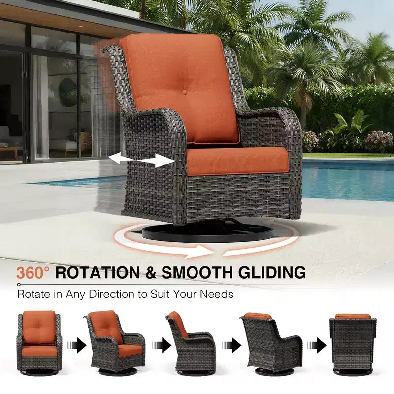 UPTIOT Premium 3-Seat Outdoor Sofa Set with 4 Swivel Chairs, 2 Ottomans & Side Tables