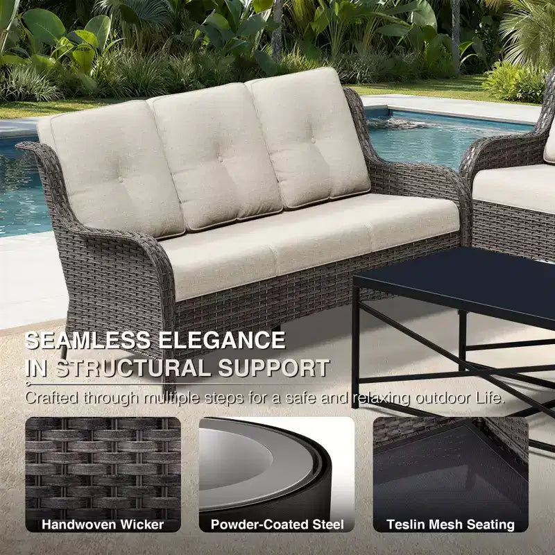 UPTIOT Premium 3-Seat Outdoor Sofa Set with 4 Swivel Chairs, 2 Ottomans & Side Tables