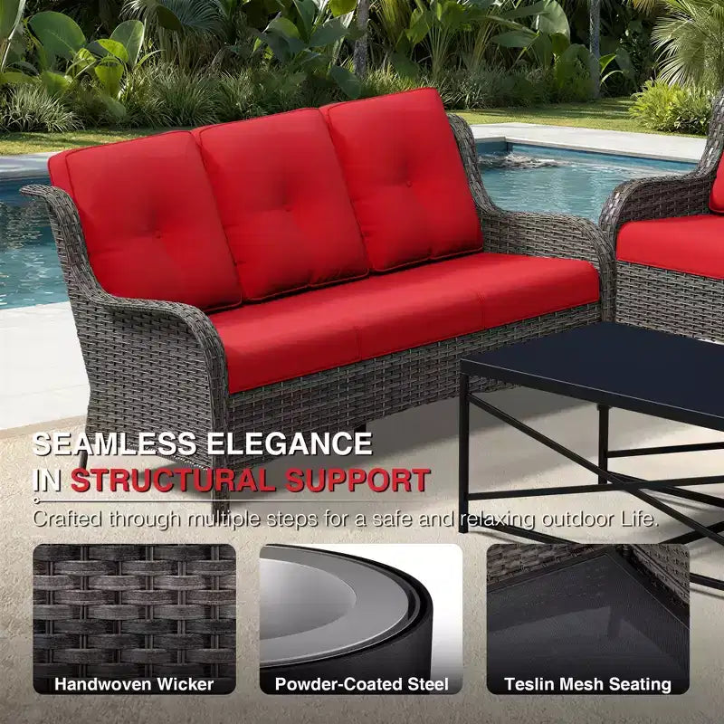 UPTIOT Premium 3-Seat Outdoor Sofa Set with 4 Swivel Chairs, 2 Ottomans & Side Tables