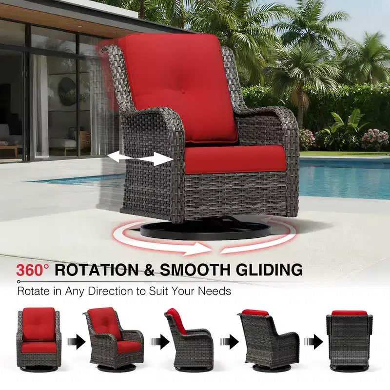 UPTIOT Premium 3-Seat Outdoor Sofa Set with 4 Swivel Chairs, 2 Ottomans & Side Tables
