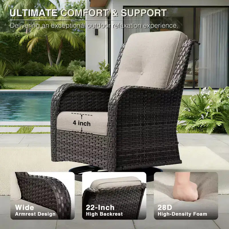 UPTIOT Premium 3-Seat Outdoor Sofa Set with 4 Swivel Chairs, 2 Ottomans & Side Tables