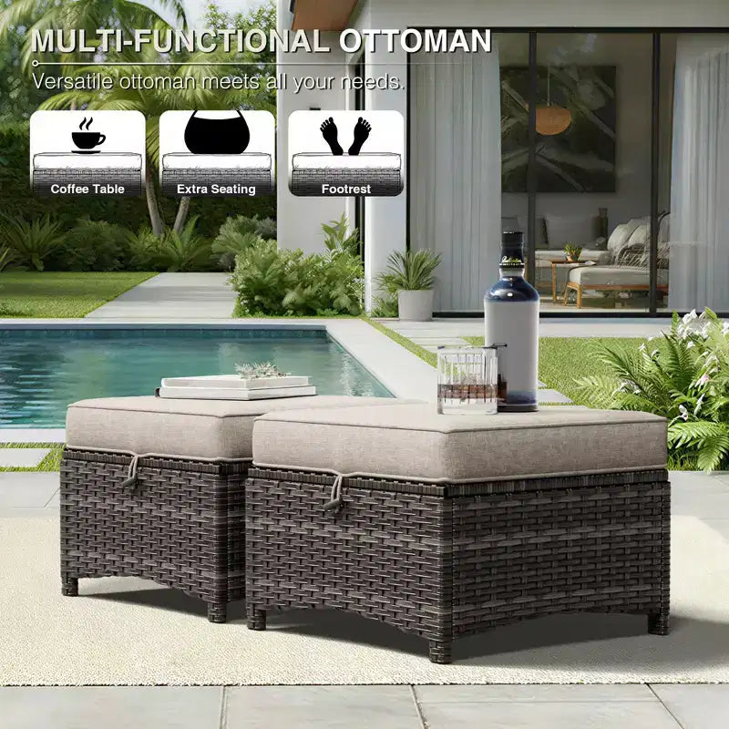 UPTIOT Premium 3-Seat Outdoor Sofa Set with 4 Swivel Chairs, 2 Ottomans & Side Tables