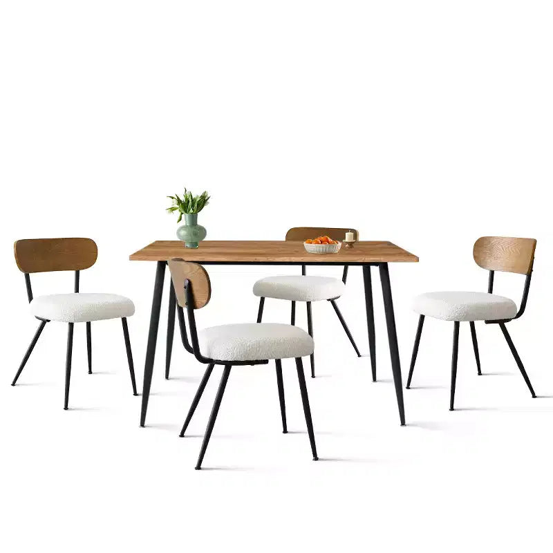 5-Piece Dining Table Set with Boucle Upholstered Chairs, 47 Compact Wood-Look Table and 4 Comfy Modern Dining Chairs - Panipeachy