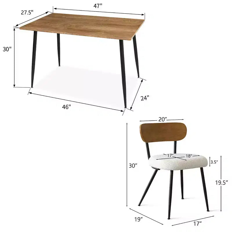 5-Piece Dining Table Set with Boucle Upholstered Chairs, 47 Compact Wood-Look Table and 4 Comfy Modern Dining Chairs - Panipeachy