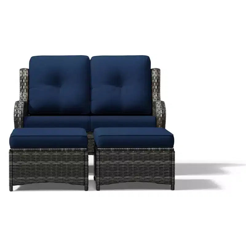 UPTIOT Outdoor 2-Seat Wicker Sofa Set with Dual Multi-Functional Ottomans