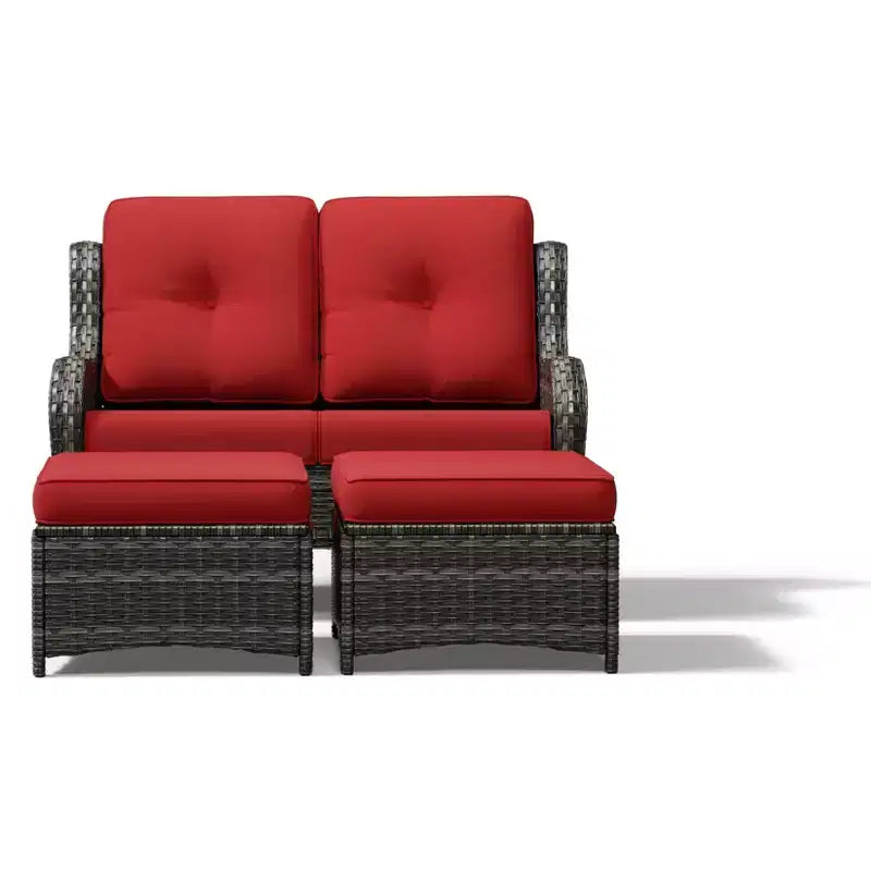 UPTIOT Outdoor 2-Seat Wicker Sofa Set with Dual Multi-Functional Ottomans