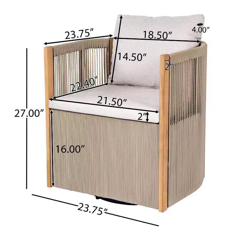 Christopher Knight Home Yamina Modern 2 Piece Outdoor Rope Swivel Chair and Acacia Wood Side Table Set