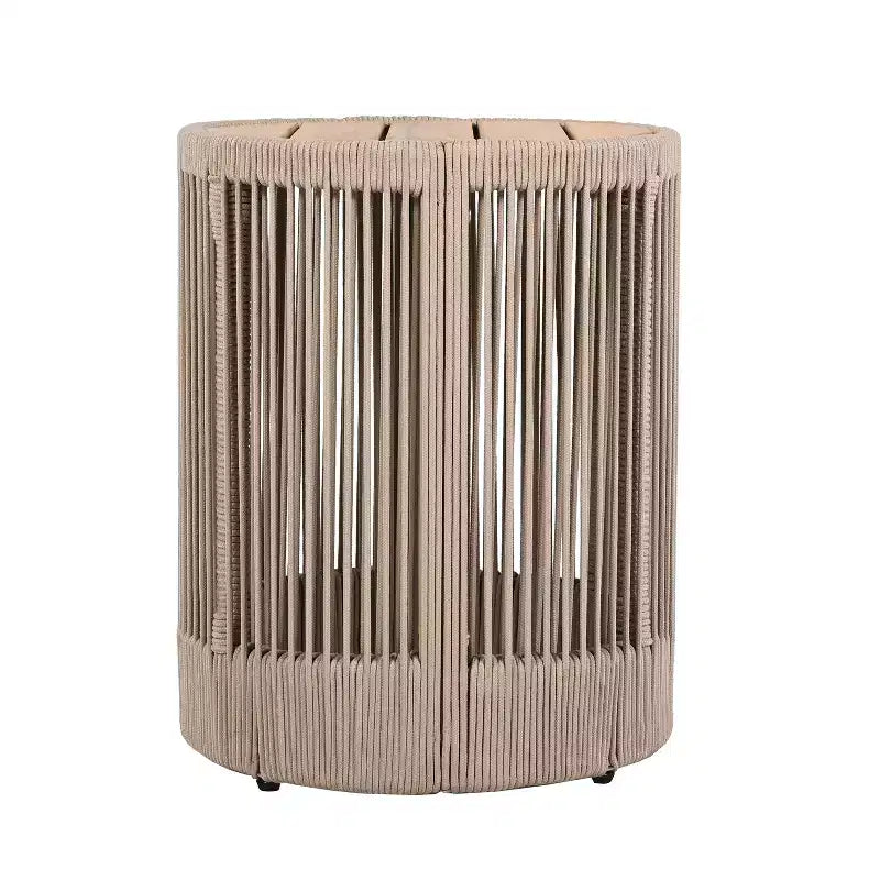 Christopher Knight Home Yamina Modern 2 Piece Outdoor Rope Swivel Chair and Acacia Wood Side Table Set