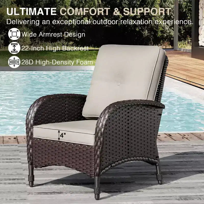 UPTIOT Outdoor Wicker Chair and Side Table Set with Premium Olefin Cushions for Patio Relaxation