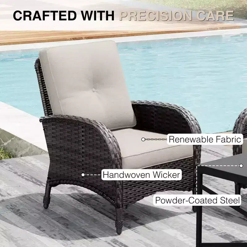 UPTIOT Outdoor Wicker Chair and Side Table Set with Premium Olefin Cushions for Patio Relaxation