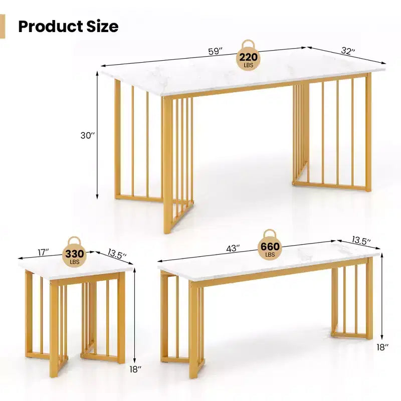 Costway 4PCS Dining Table Set Kitchen Table w/ Bench & 2 Stools Wing-shaped Metal Legs