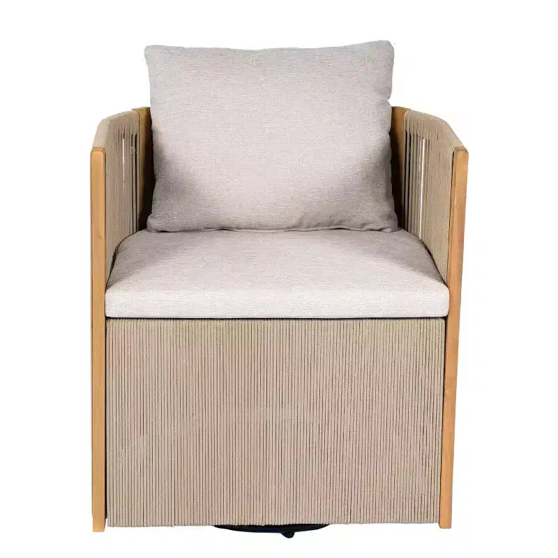 Christopher Knight Home Mason Outdoor Boho Modern Acacia Wood and Rope 3-Piece Swivel Chair Conversation Set with Round Side Table