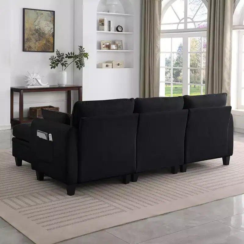 GDFStudio Lancelot 85 Inch Contemporary Chenille Upholstered L-Shaped Sectional Sofa with Storage Ottoman