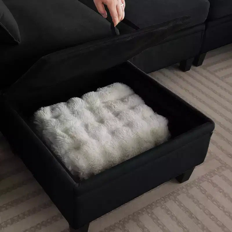 GDFStudio Lancelot 85 Inch Contemporary Chenille Upholstered L-Shaped Sectional Sofa with Storage Ottoman