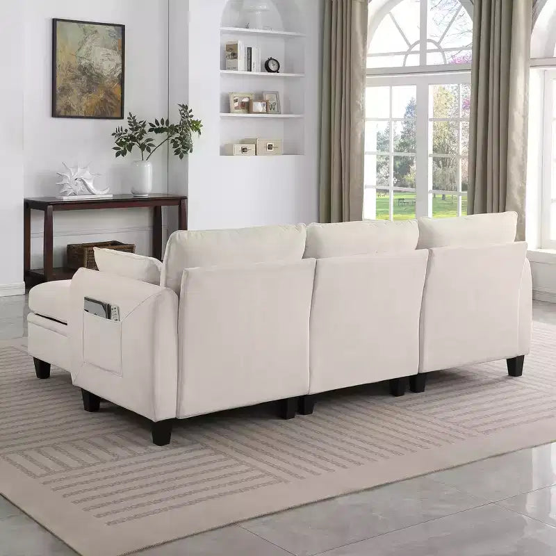 GDFStudio Lancelot 85 Inch Contemporary Chenille Upholstered L-Shaped Sectional Sofa with Storage Ottoman