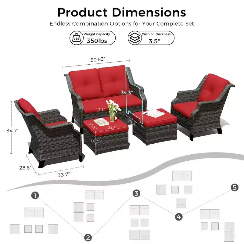UPTIOT Outdoor Lounge Set with Loveseat sofa, Chairs and Ottoman