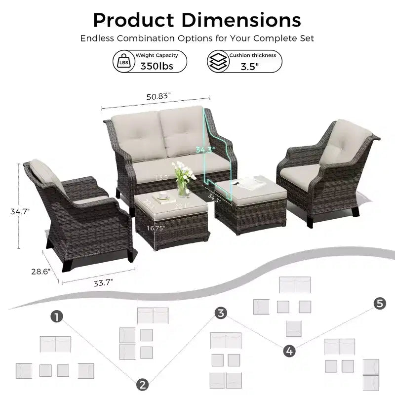 UPTIOT Outdoor Lounge Set with Loveseat sofa, Chairs and Ottoman
