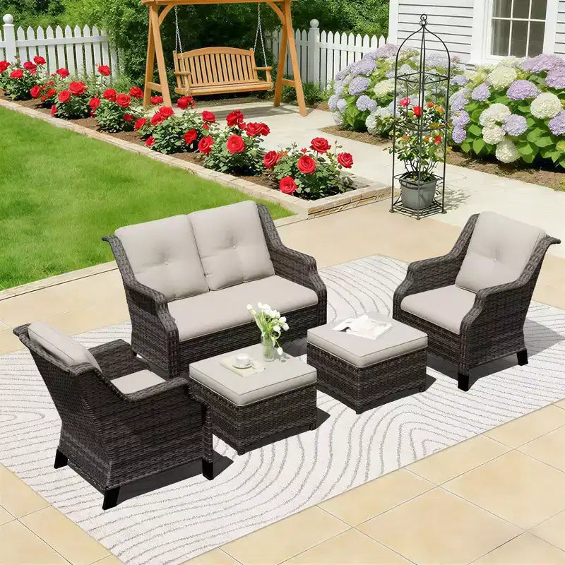 UPTIOT Outdoor Lounge Set with Loveseat sofa, Chairs and Ottoman