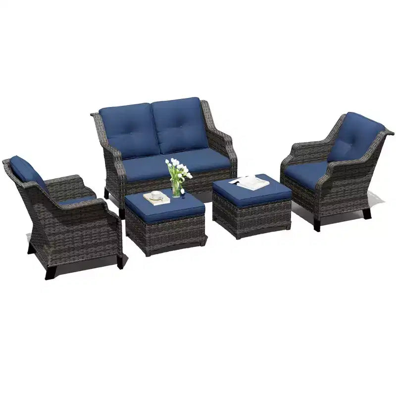 UPTIOT Outdoor Lounge Set with Loveseat sofa, Chairs and Ottoman