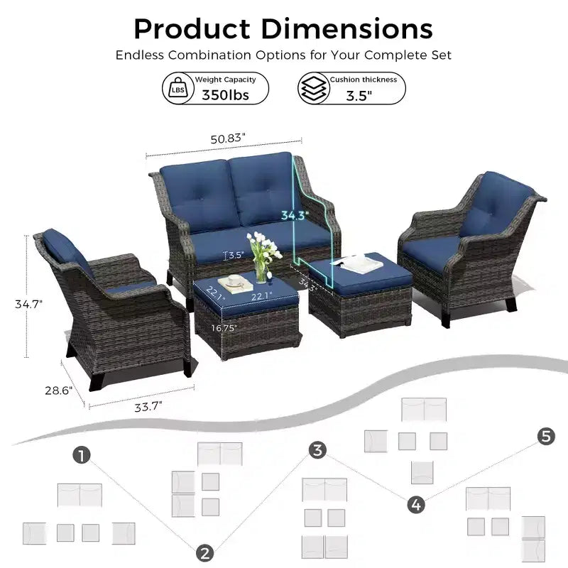 UPTIOT Outdoor Lounge Set with Loveseat sofa, Chairs and Ottoman
