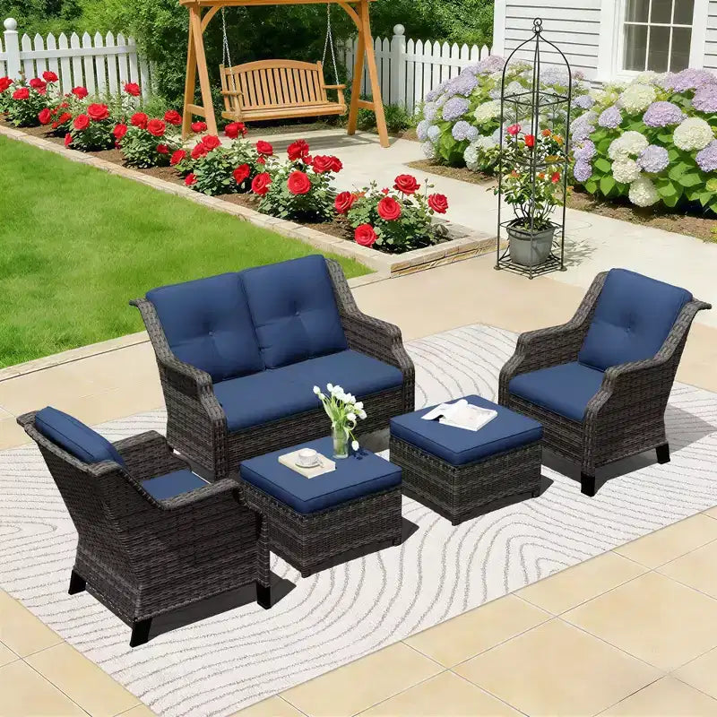UPTIOT Outdoor Lounge Set with Loveseat sofa, Chairs and Ottoman