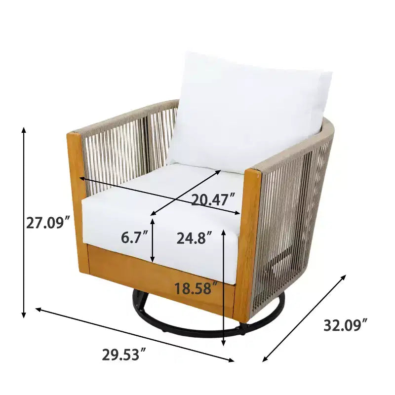 Christopher Knight Home Minh Modern 3 Piece Acacia Patio Swivel Chairs with Rope Design and Slatted Table Set