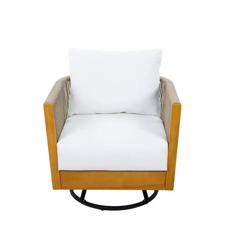Christopher Knight Home Minh Modern 3 Piece Acacia Patio Swivel Chairs with Rope Design and Slatted Table Set