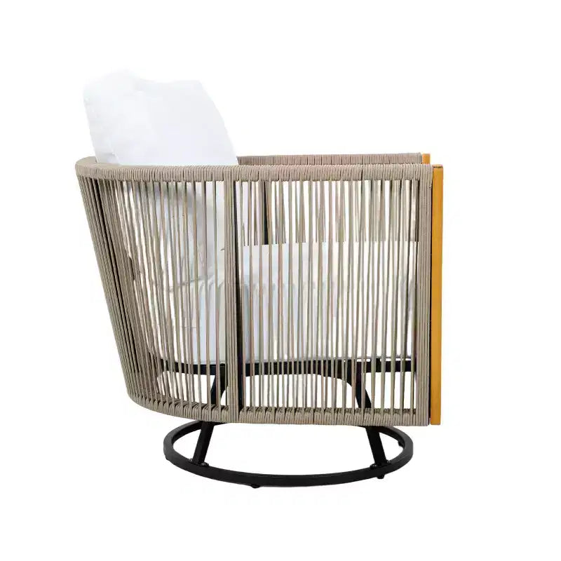Christopher Knight Home Minh Modern 3 Piece Acacia Patio Swivel Chairs with Rope Design and Slatted Table Set