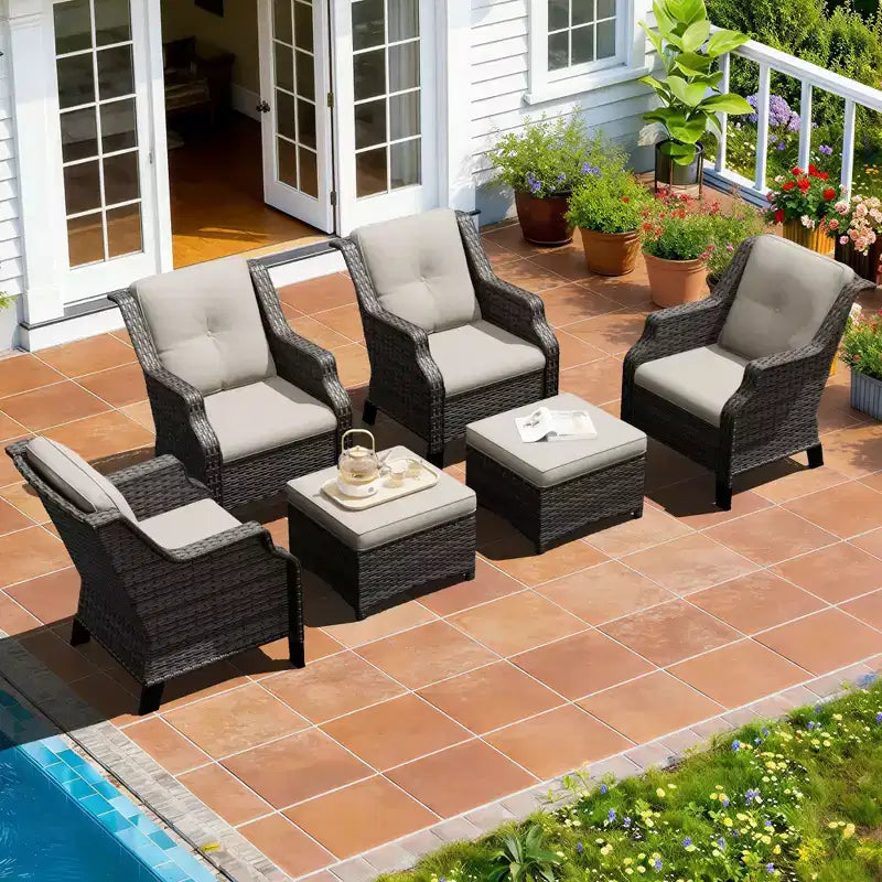 UPTIOT Modular 4-Chair Set with 2 Ottomans
