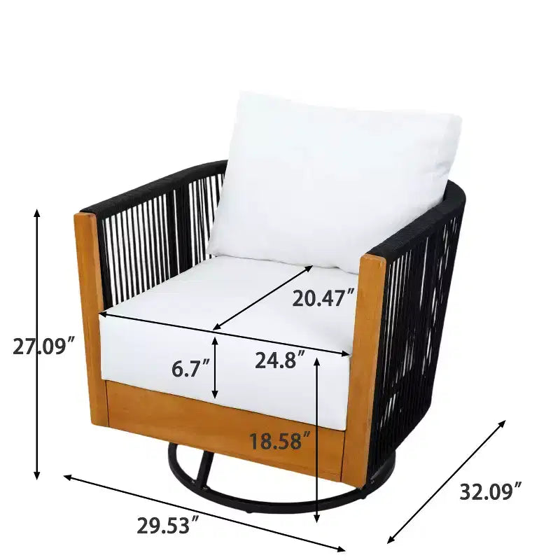 Christopher Knight Home Selene 2 Piece Rustic Patio Acacia Wood Rope Swivel Chair with Lightweight Concrete Table