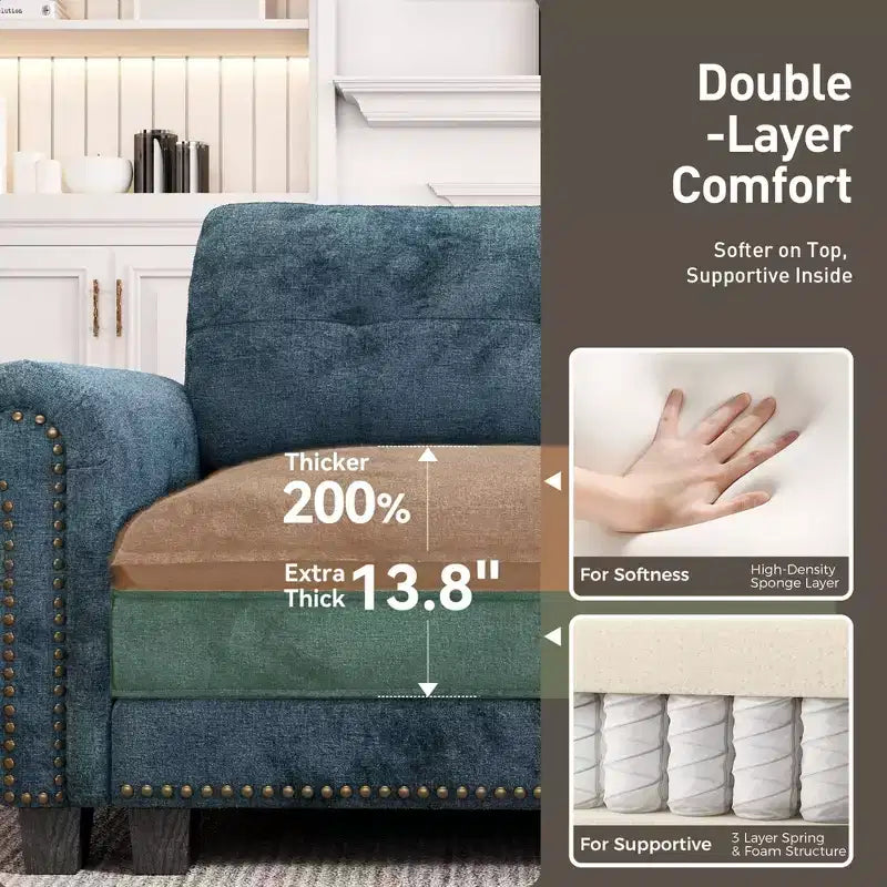 Captiva Designs Upholstered Indoor Sofa with Ottoman, Solid Wood Frame, Pocket Spring Seat & Throw Pillows
