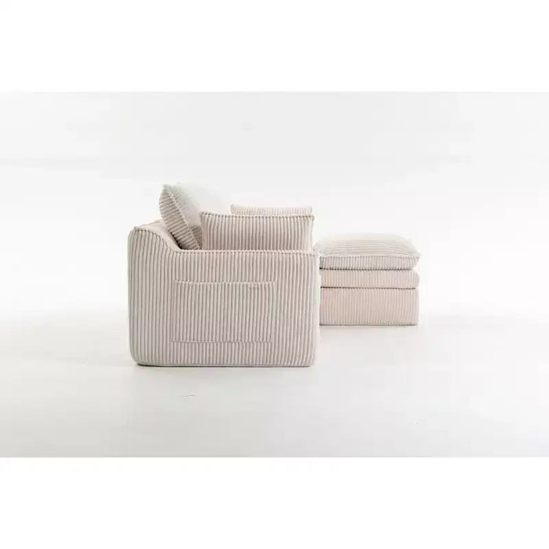 L Shaped Sectional Sofa, Corduroy Couch with Movable Ottoman, Compressed Modular Corner Couch for Living Room - ModernLuxe