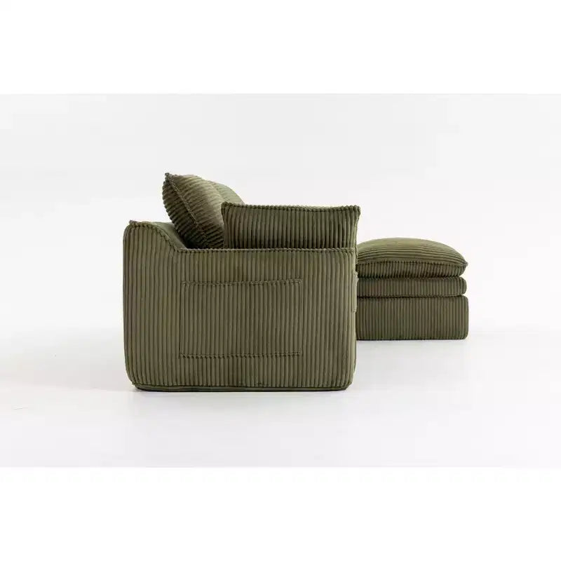 L Shaped Sectional Sofa, Corduroy Couch with Movable Ottoman, Compressed Modular Corner Couch for Living Room - ModernLuxe