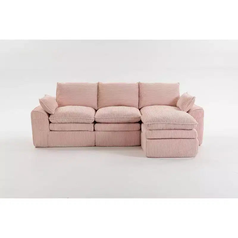 L Shaped Sectional Sofa, Corduroy Couch with Movable Ottoman, Compressed Modular Corner Couch for Living Room - ModernLuxe