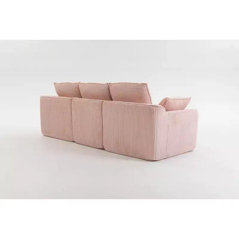 L Shaped Sectional Sofa, Corduroy Couch with Movable Ottoman, Compressed Modular Corner Couch for Living Room - ModernLuxe