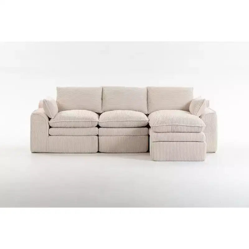L Shaped Sectional Sofa, Corduroy Couch with Movable Ottoman, Compressed Modular Corner Couch for Living Room - ModernLuxe