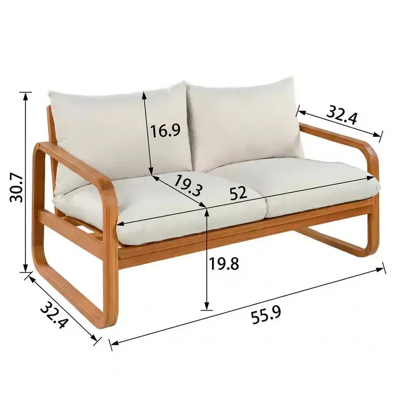 Christopher Knight Home Thao Modern 4 Piece Acacia Wood Patio Seating Set with Cushions and Slatted Table