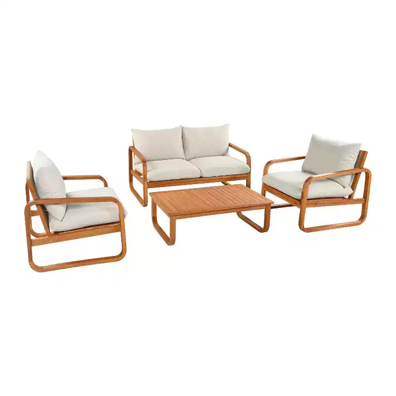 Christopher Knight Home Thao Modern 4 Piece Acacia Wood Patio Seating Set with Cushions and Slatted Table