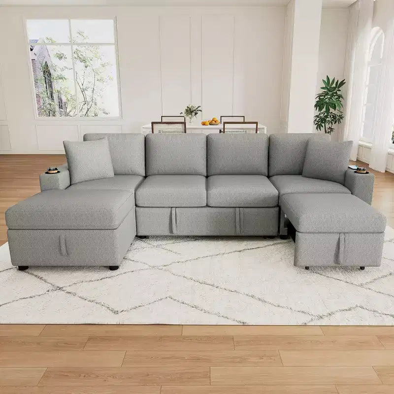 109.1 Sectional Sofa Convertible Pull-out Sofa Bed L-shaped Sofa with Movable Storage Ottoman