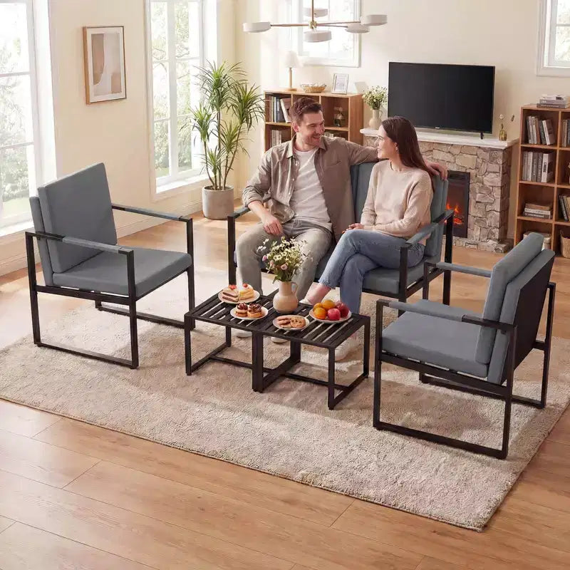 Costway 5 PCS Living Room Set with Loveseat, 2 Accent Chairs, 2 Coffee Tables, Cushions Gray/Brown + Black