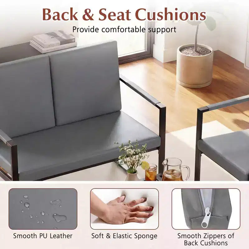 Costway 5 PCS Living Room Set with Loveseat, 2 Accent Chairs, 2 Coffee Tables, Cushions Gray/Brown + Black