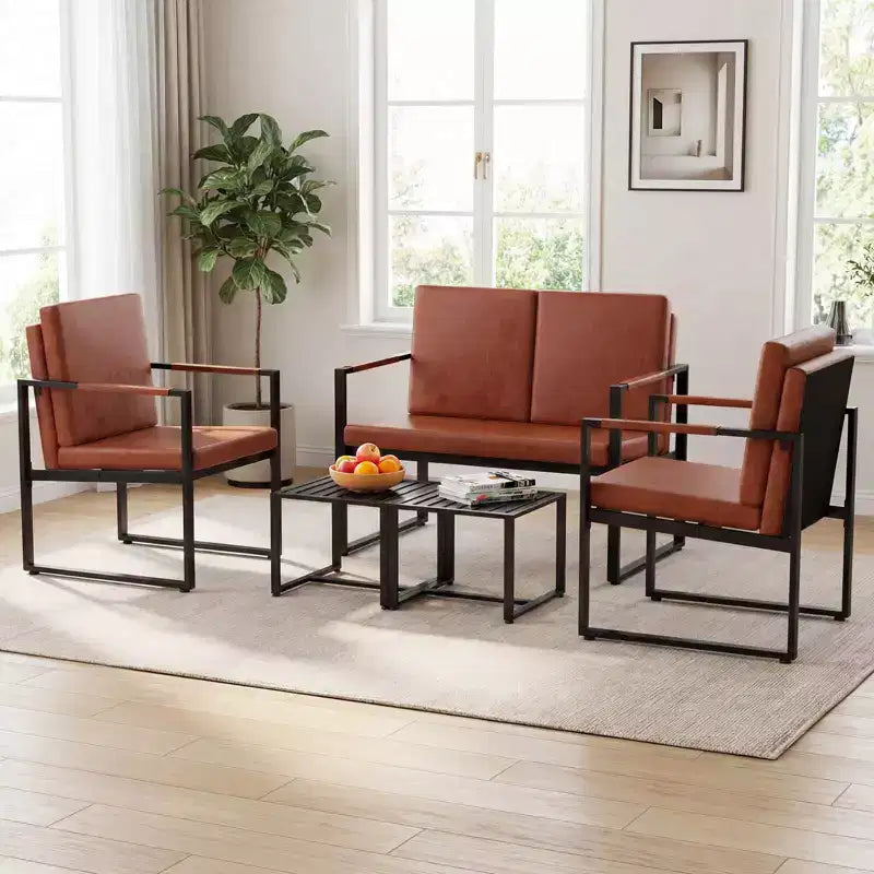 Costway 5 PCS Living Room Set with Loveseat, 2 Accent Chairs, 2 Coffee Tables, Cushions Gray/Brown + Black