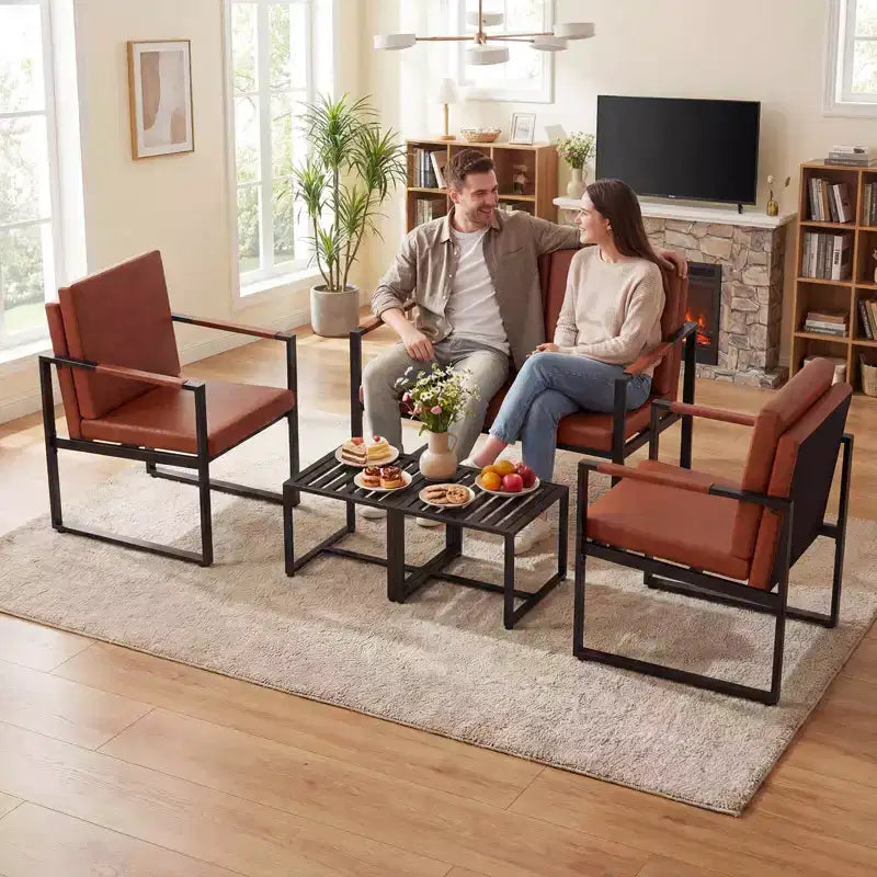 Costway 5 PCS Living Room Set with Loveseat, 2 Accent Chairs, 2 Coffee Tables, Cushions Gray/Brown + Black