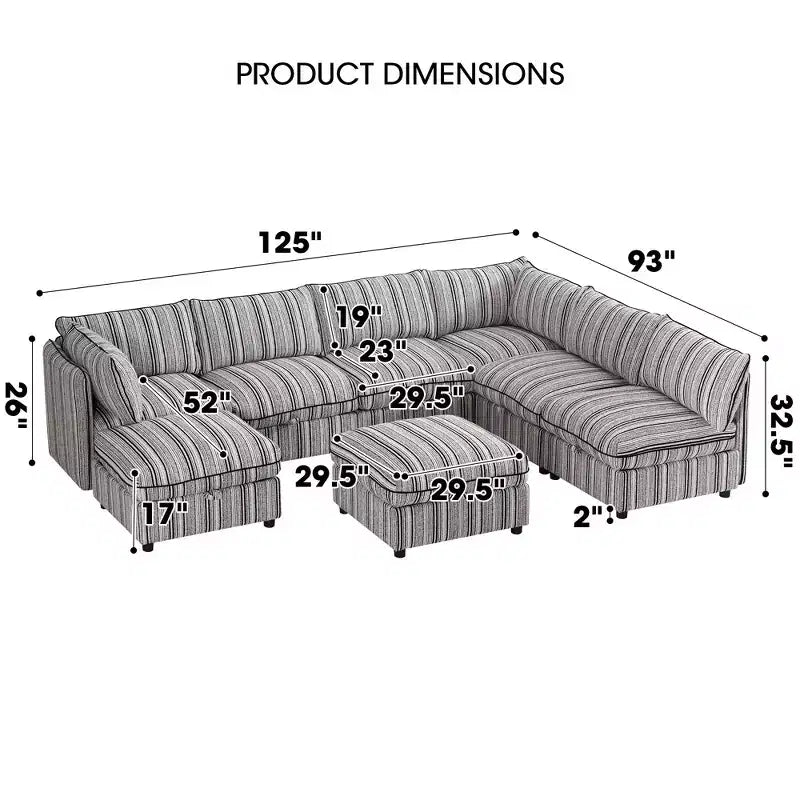 GDFStudio Jeju Modular 8 Piece Upholstered Storage 125''x 93 U Sectional Sofa with Ottoman