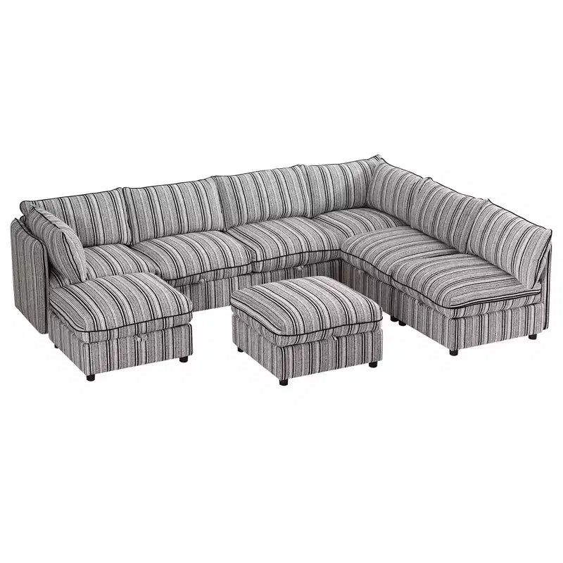 GDFStudio Jeju Modular 8 Piece Upholstered Storage 125''x 93 U Sectional Sofa with Ottoman