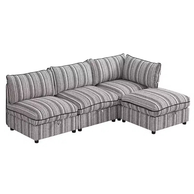GDFStudio Jeju Modular Upholstered Storage 60'' Loveseat with Two Ottomans