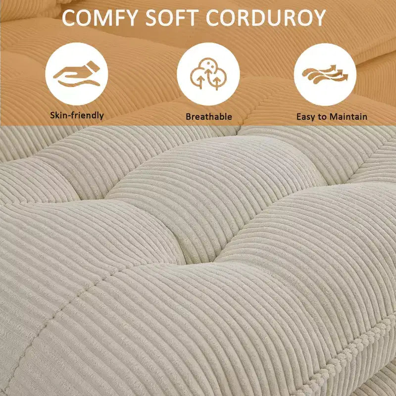 GDFStudio Ara Modern 154 U-Shaped Wooden Corduroy Upholstered Sectional Sofa with Ottoman, USB and Cup Holder